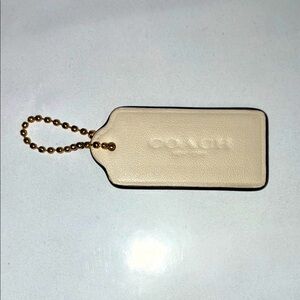 Coach Beige Leather Keychain Bag Tag with Gold Chain
